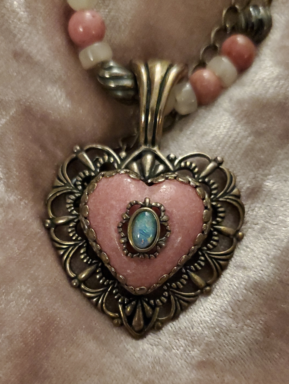 Carolyn Pollack Sterling Silver Heart Pendant Rhodonite Opal Pink Stone Necklace